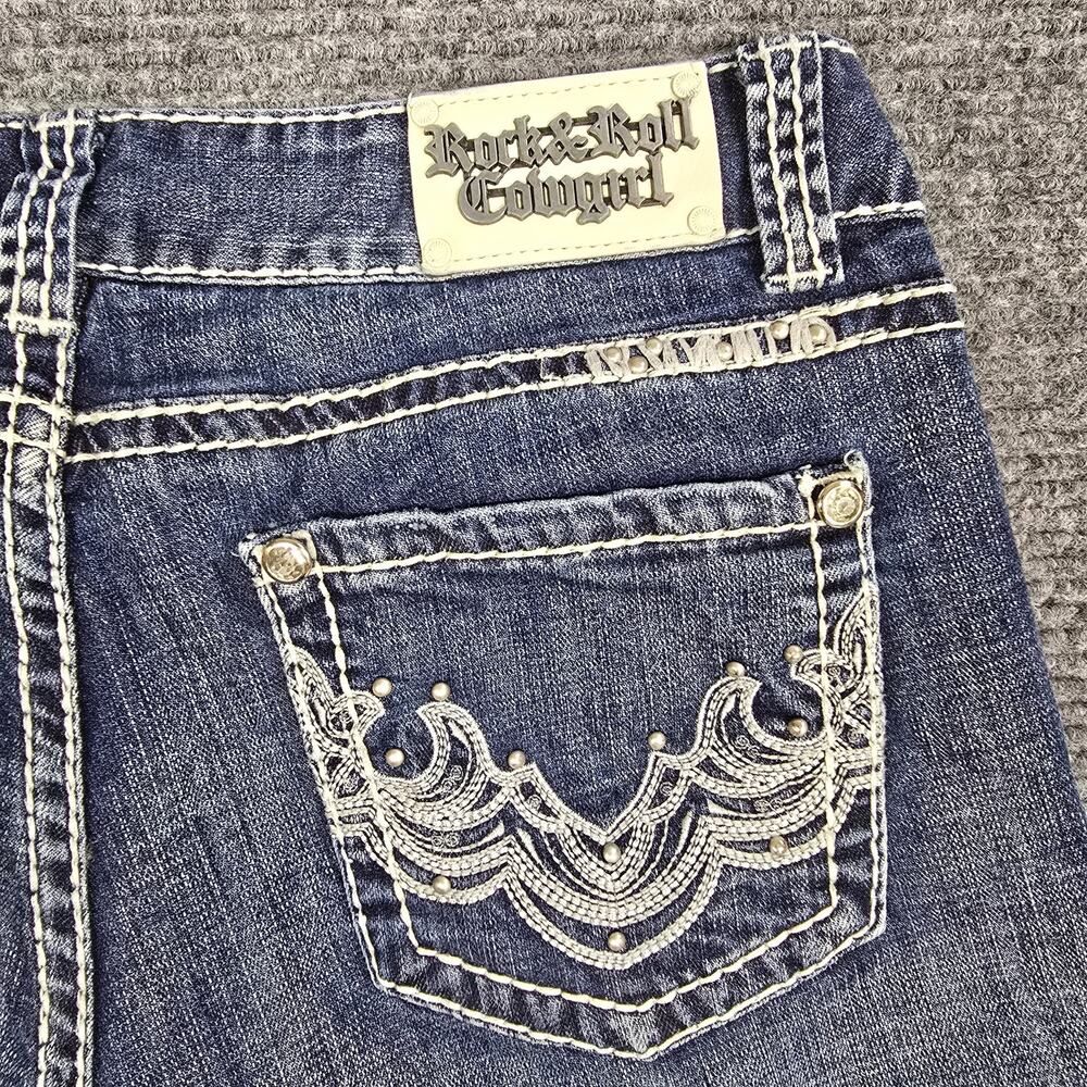 Rock & Roll Cowgirl Mid Rise Bootcut Jeans Womens 30x32 Embellished Studded - Picture 6 of 8